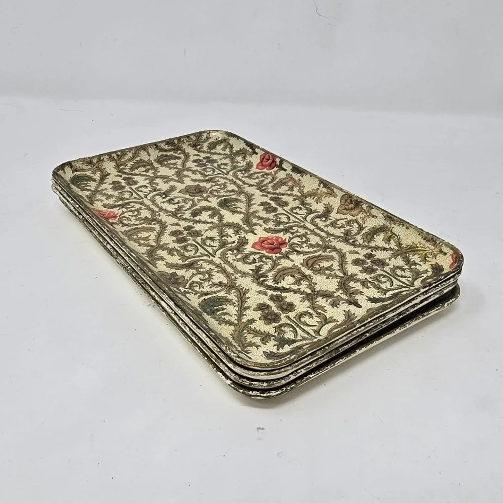 Vtg Viking Import Japan paper mache trays set of 4 floral Chinoiserie